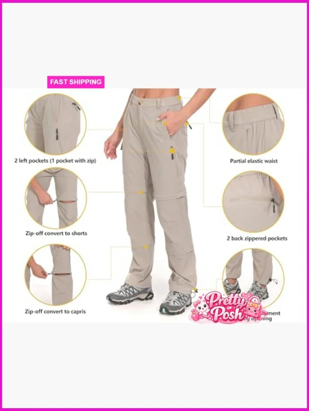 Stretch Convertible Zip-Off Quick Dry Hiking Pants Nylon Elastane